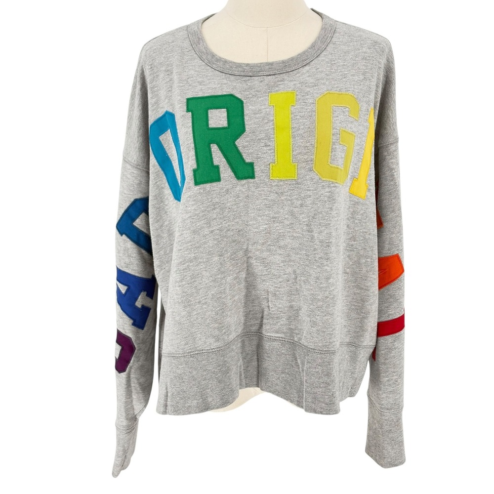 Gap Pullover Sweatshirt Grey Rainbow Original Logo Applique XL